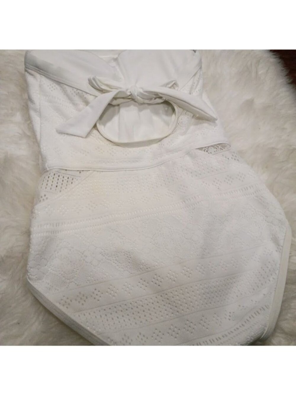 Anne Cole White Strapless Tie-Front One-Piece Swimsuit With Lace Details - Picture 2 of 11